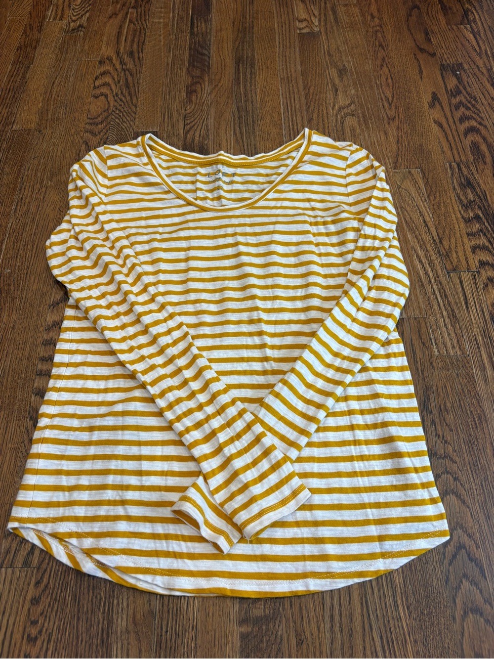 LOFT Vintage Soft Women's Yellow White Striped Long Sleeve Tee Size XS